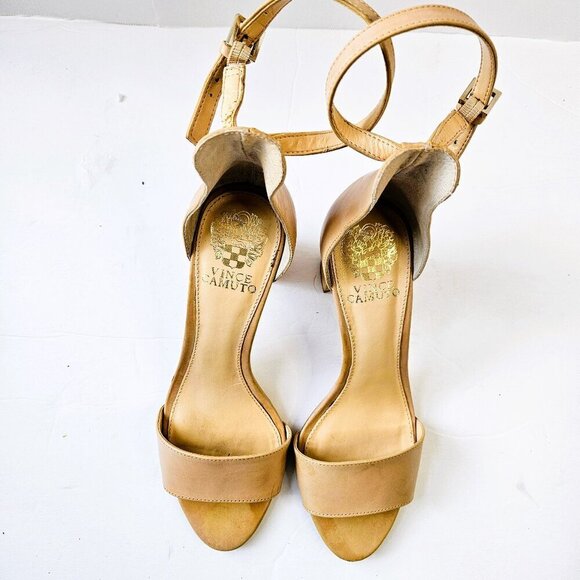 Vince Camuto Shoes - Vince Camuto Beige 3.5" Block Heel Dress Sandal Shoes With Ankle Strap. Size 8M